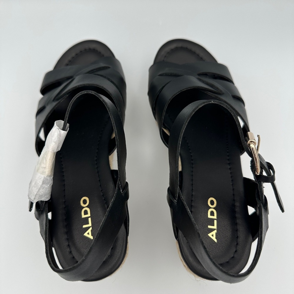 Aldo Meresha Black Espadrille Wedge Sandals Platform Strappy Ankle Strap 7.5 - Picture 6 of 13